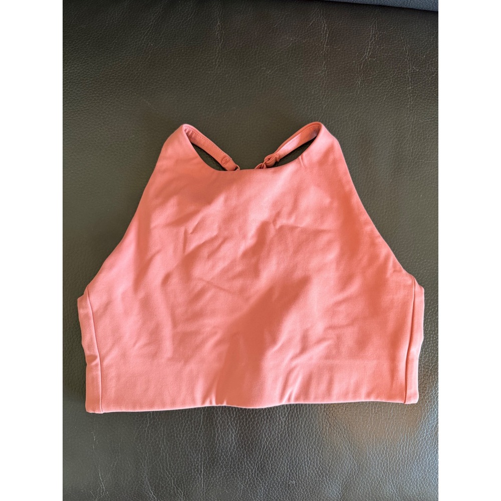 Girlfriend Collective High Neck Cross Back Sports Bra Coral Pink Small